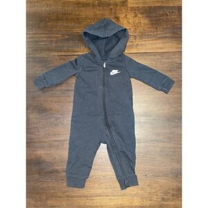 Nike Newborn Infants 9 Mo Zip Front Long Sleeve Hooded Coveralls One Piece Black